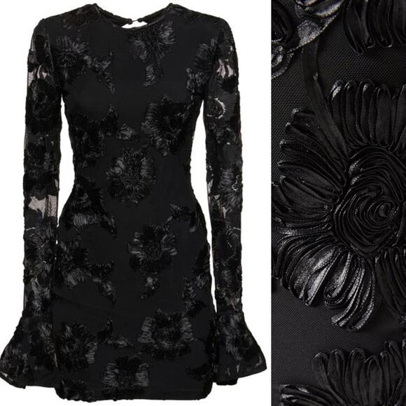 Rotate Birger Christensen Rosita Floral Cutout Mesh Mini Dress Black Size 4 - Picture 3 of 10